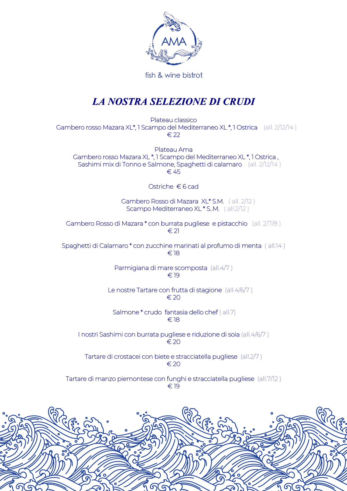 Ama Bistrot menu