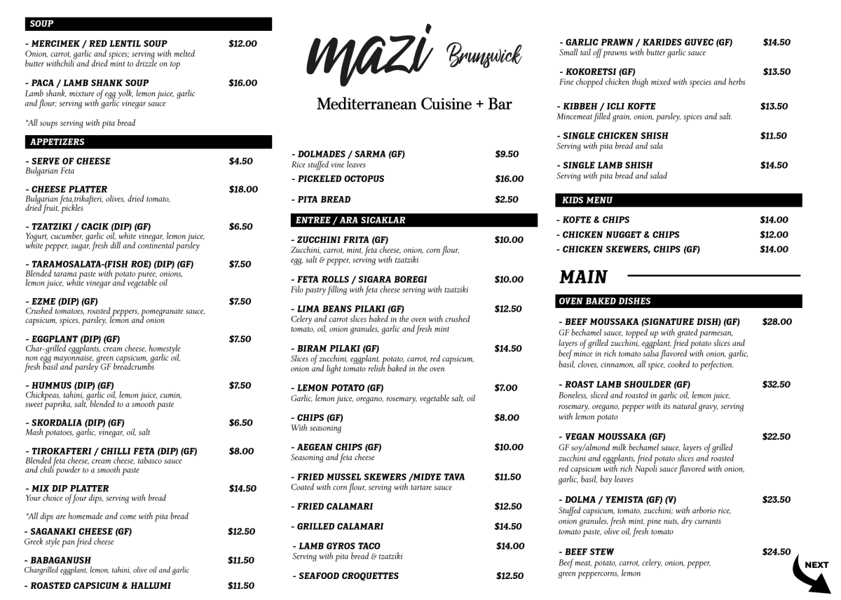 Menus 2023 Mazi Brunswick in Brunswick (VIC) TheFork