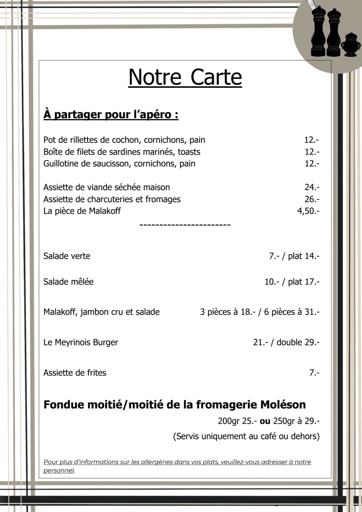 Auberge Communale de Meyrin menu