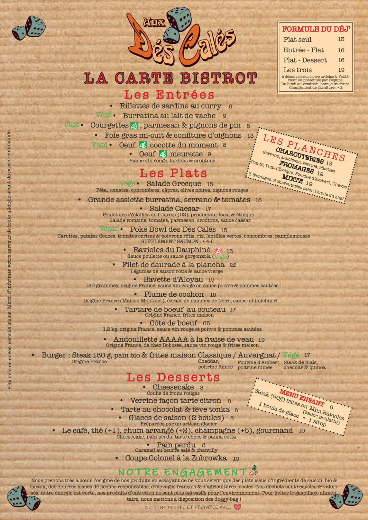 Aux Dés Calés 18 - Moreau menu