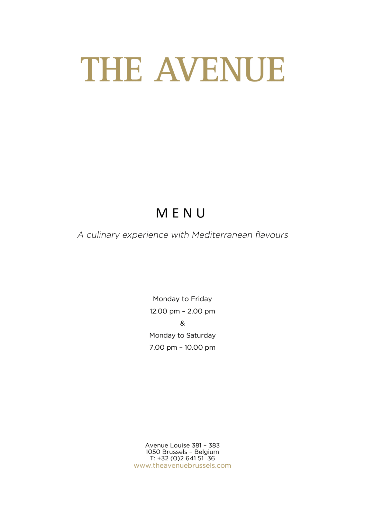 The Avenue menu