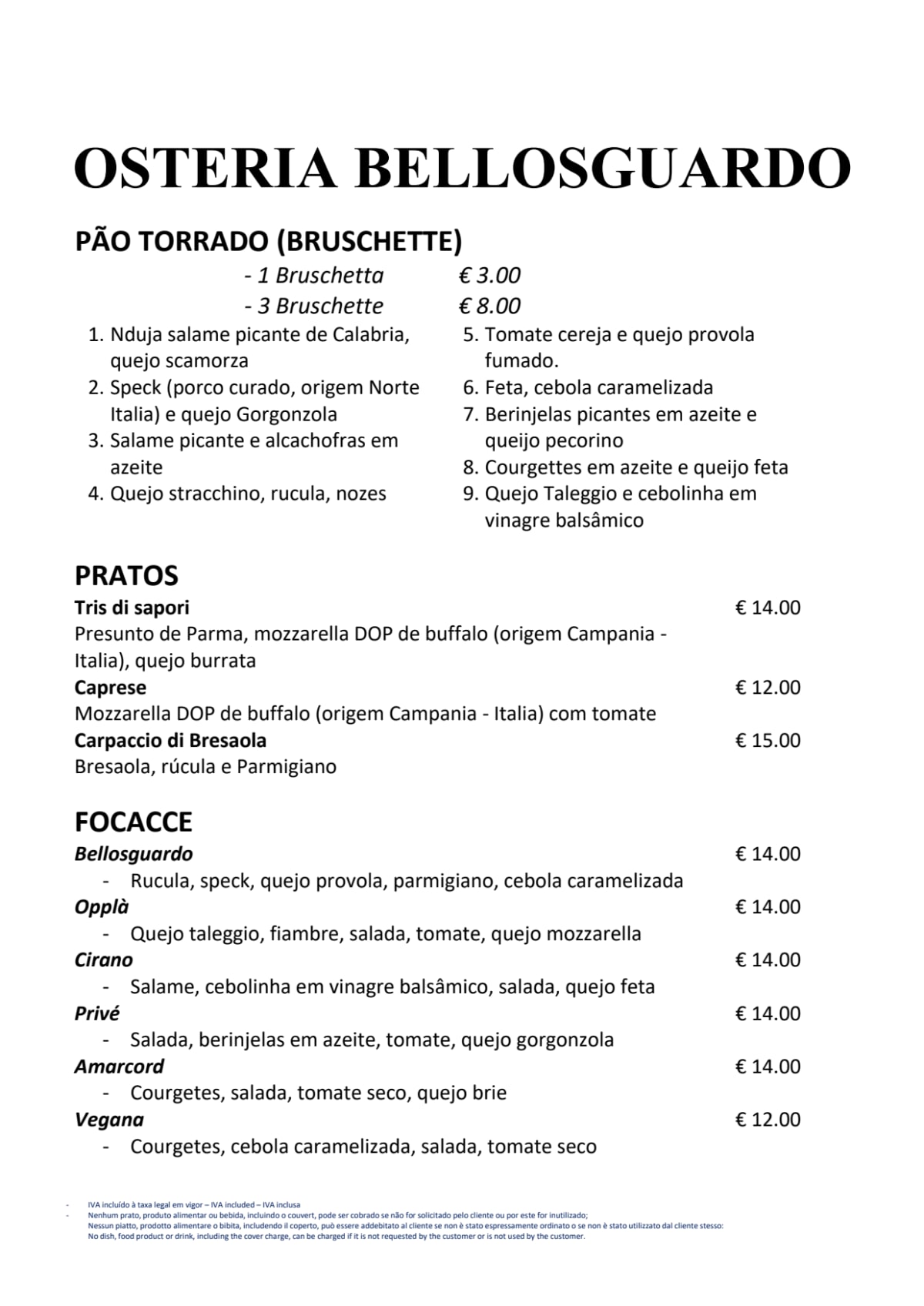 Osteria Bellosguardo menu