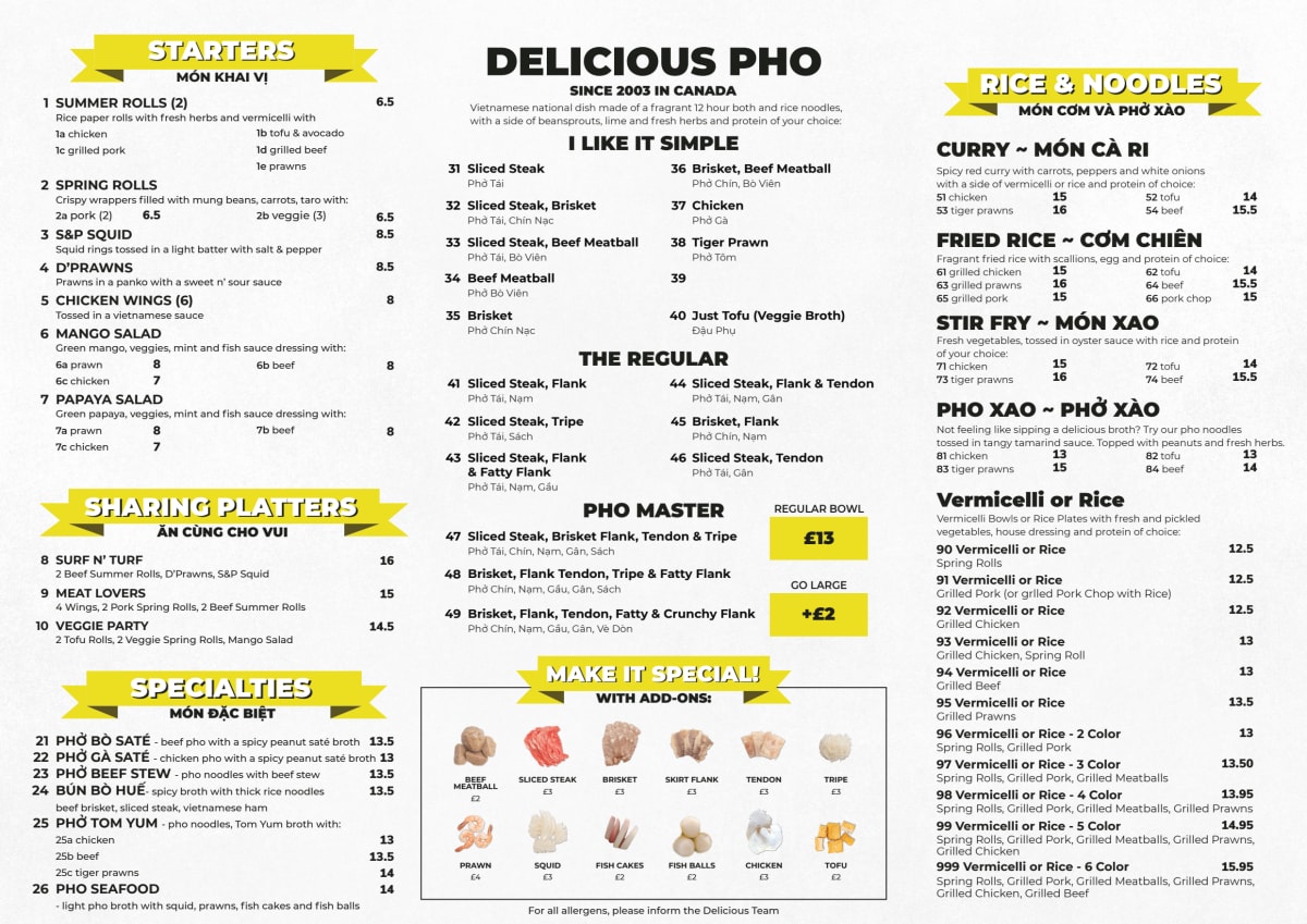 Menu 2024 Delicious Pho in London TheFork