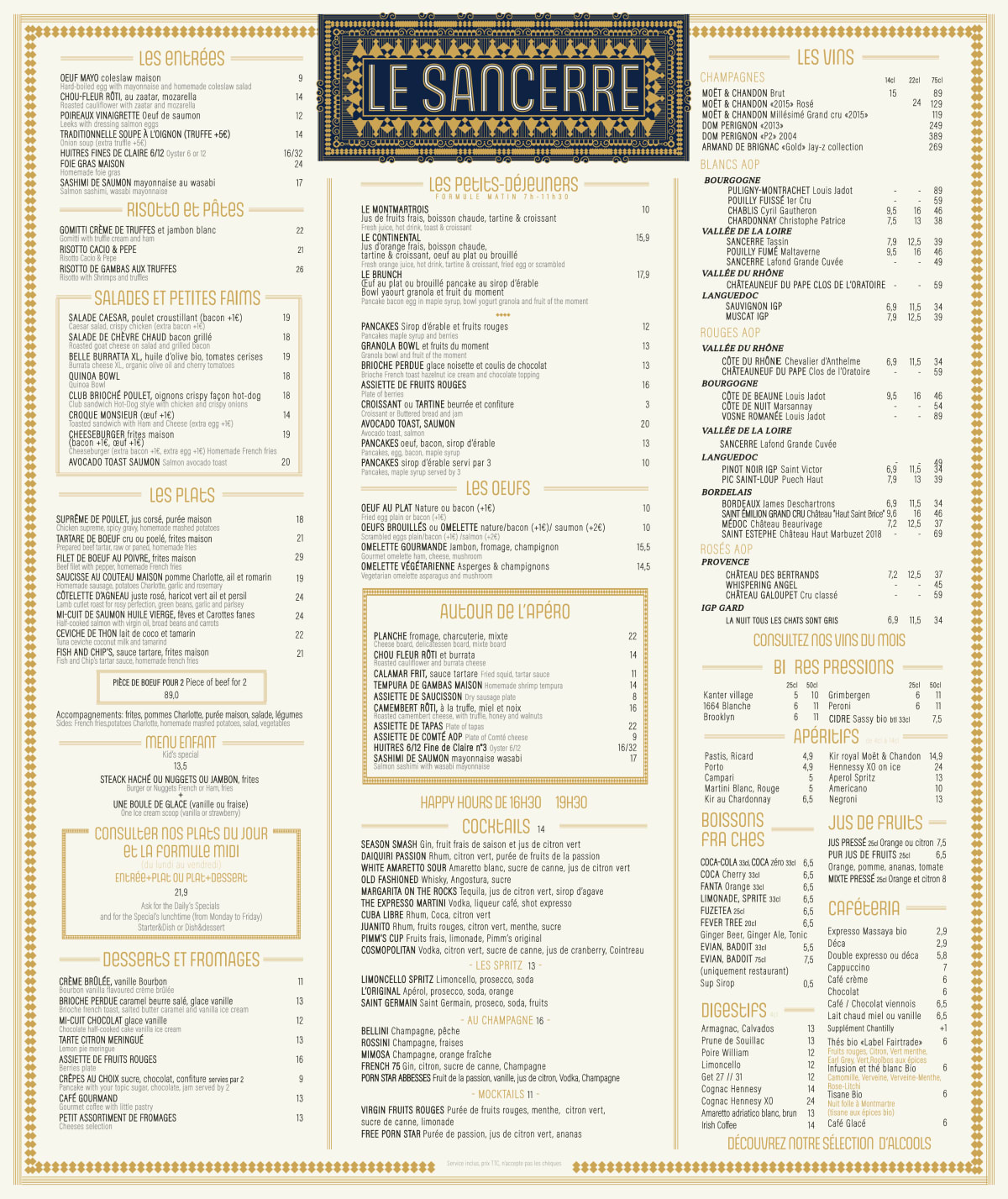 Le Sancerre menu