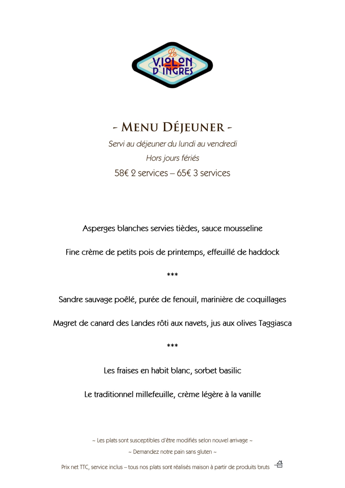 Carte et Menus 2023 Le Violon d'Ingres à Paris TheFork