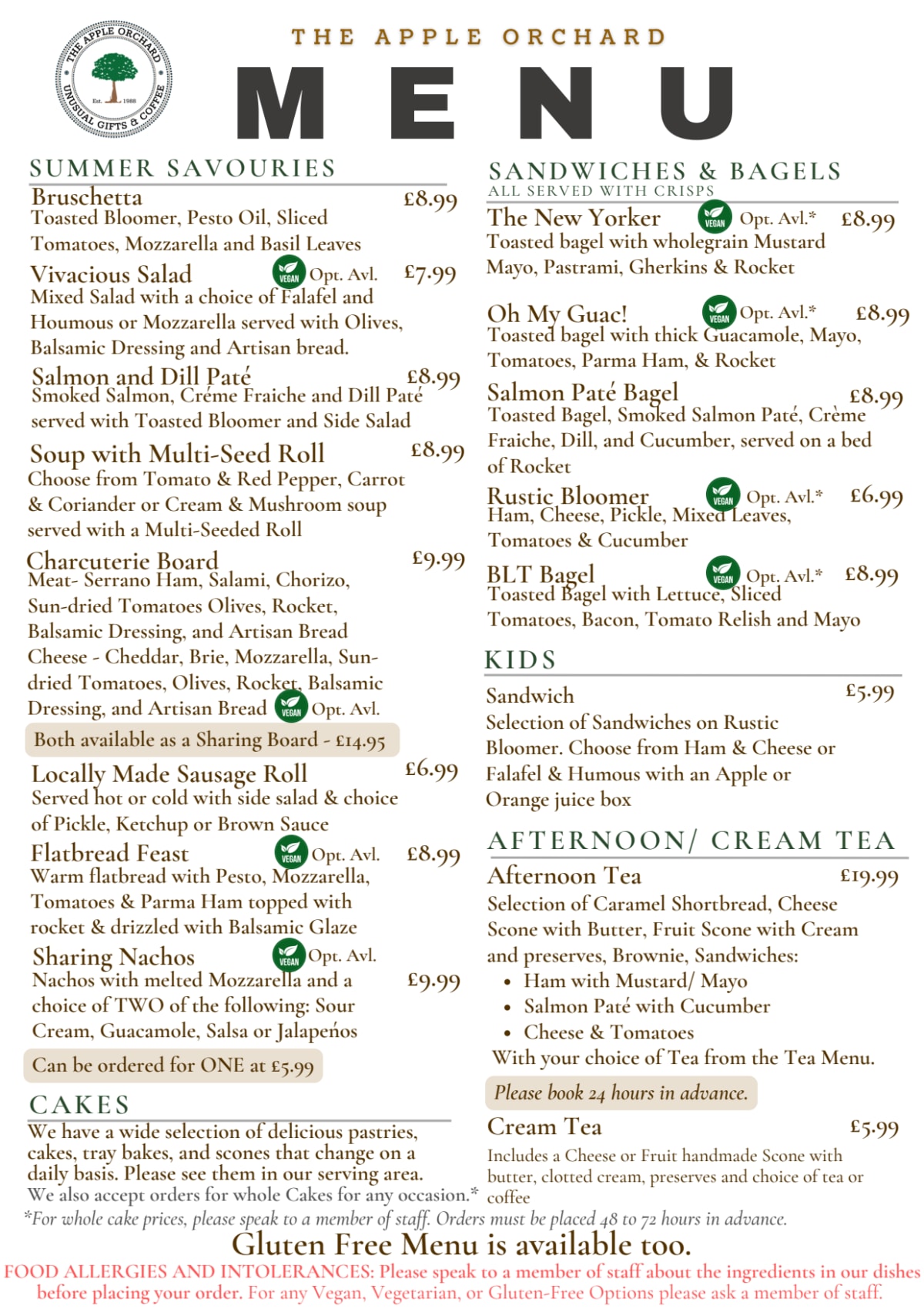 Menus 2024 The Apple Orchard in High TheFork