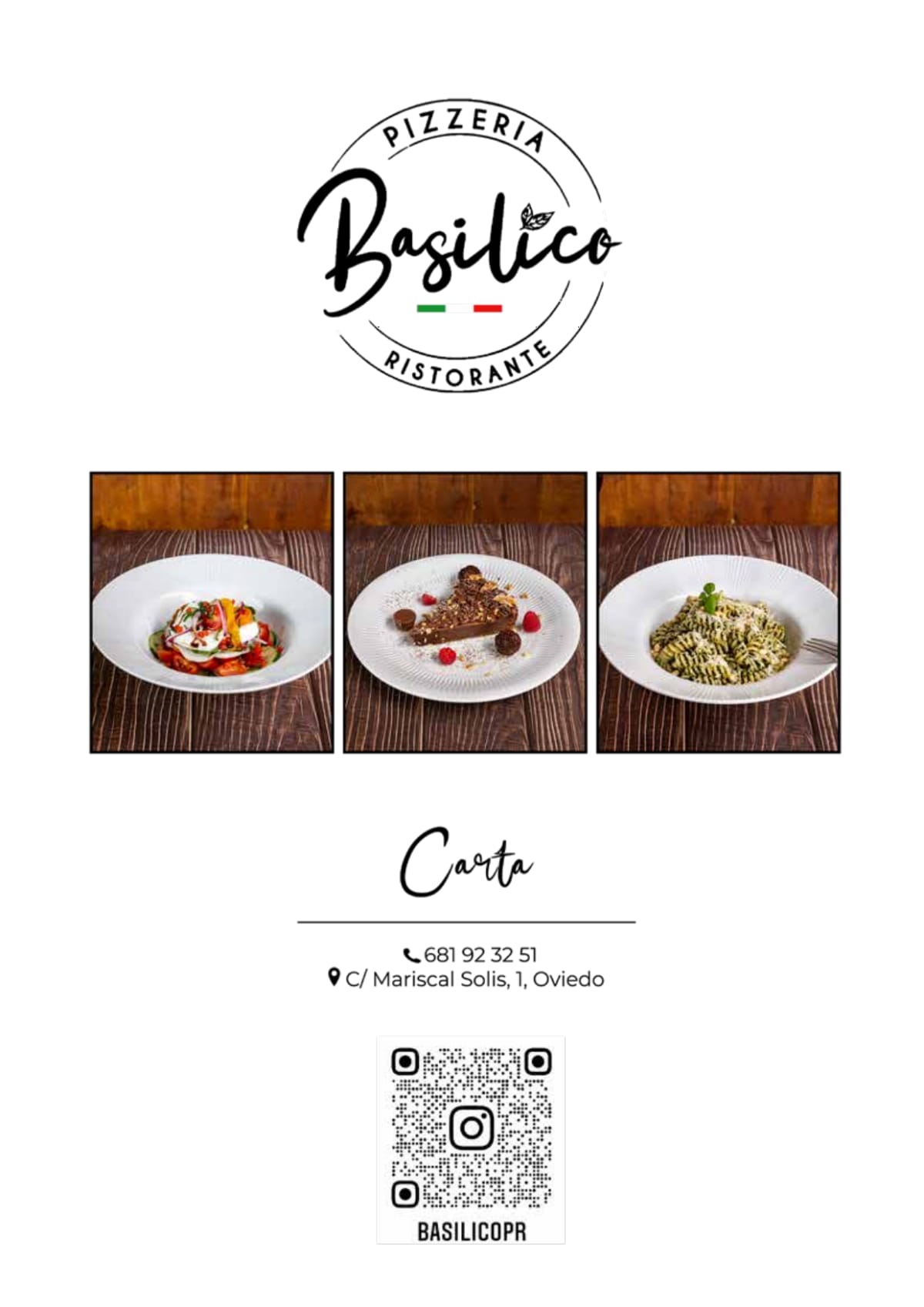 Menù completo e carta 2024 Basilico Restaurant Pizzeria a Oviedo