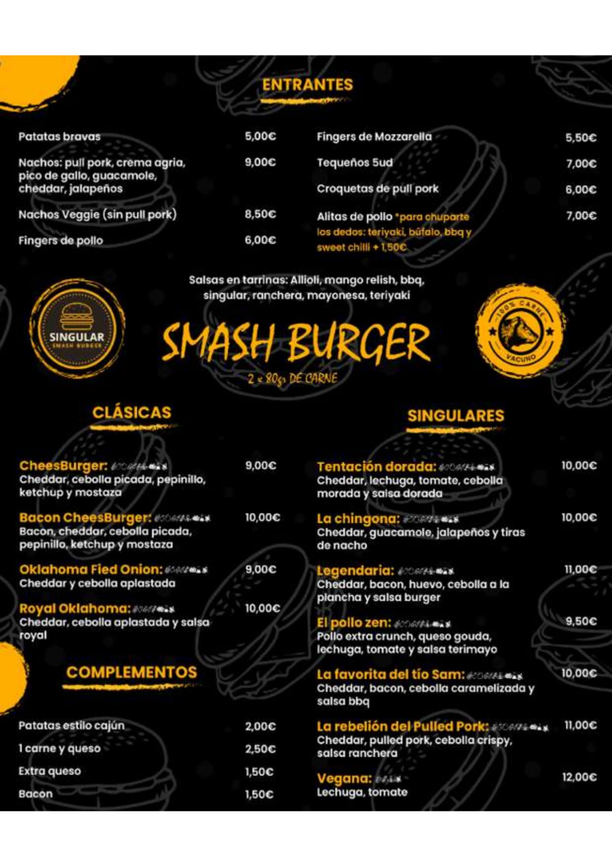 Singular Smash Burger menu