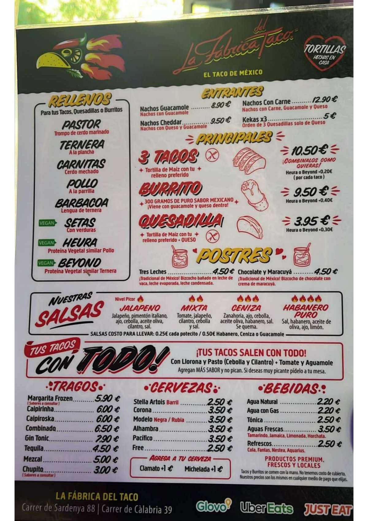 Menu 2024 La Fábrica del Taco in Barcelona TheFork