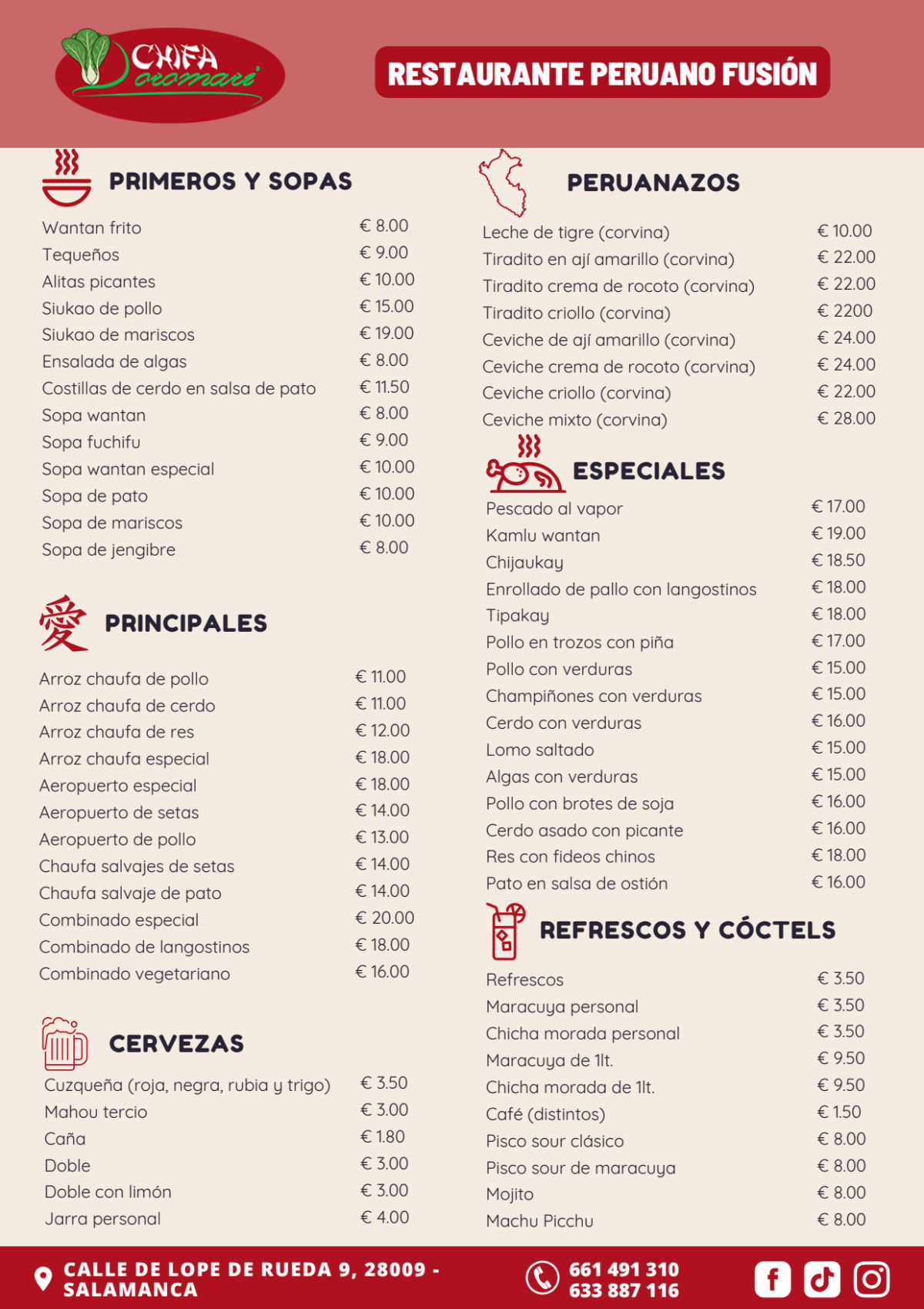 Chifa Doromari Lope de Rueda menu