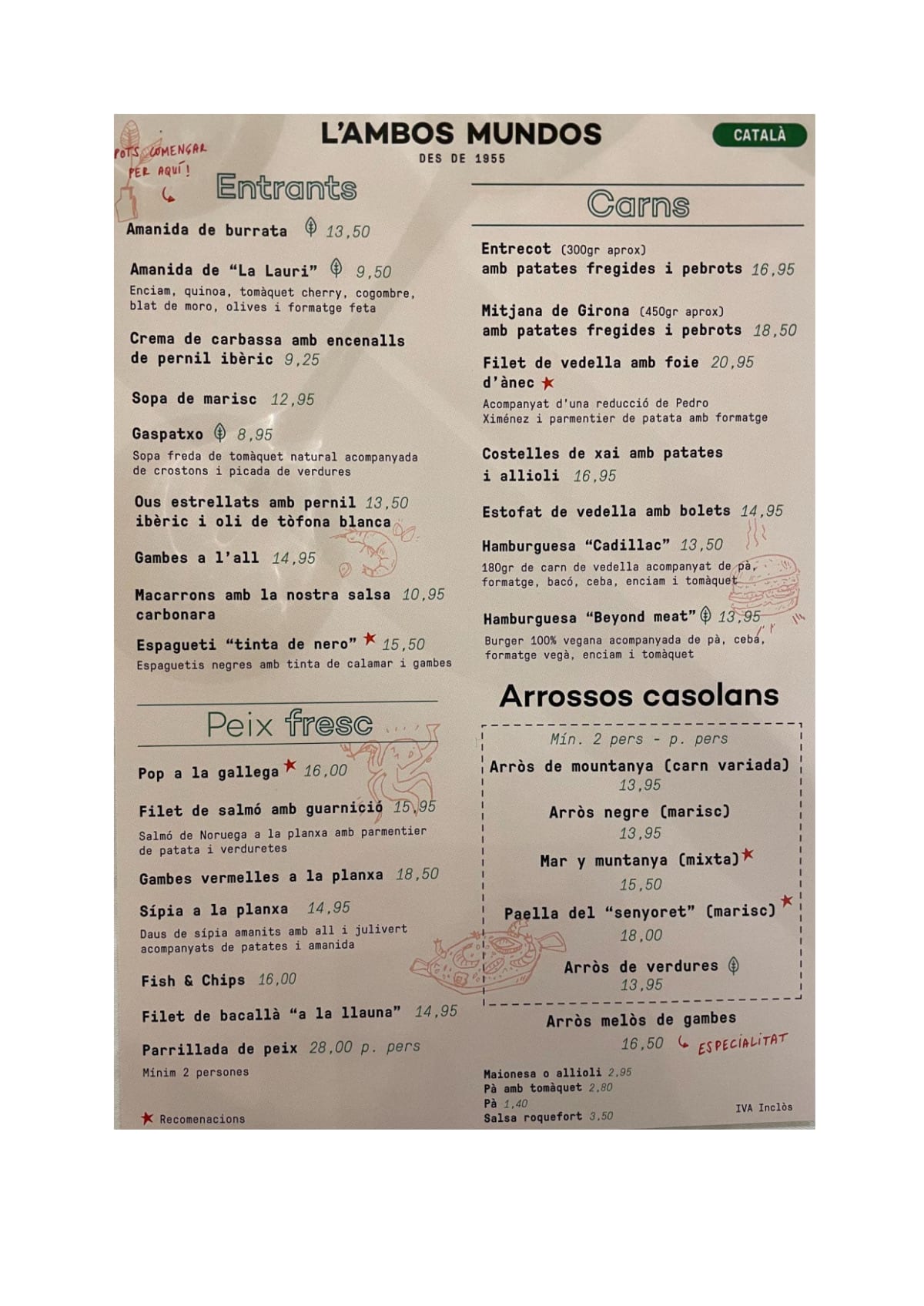 L' Ambos Mundos Restaurant menu