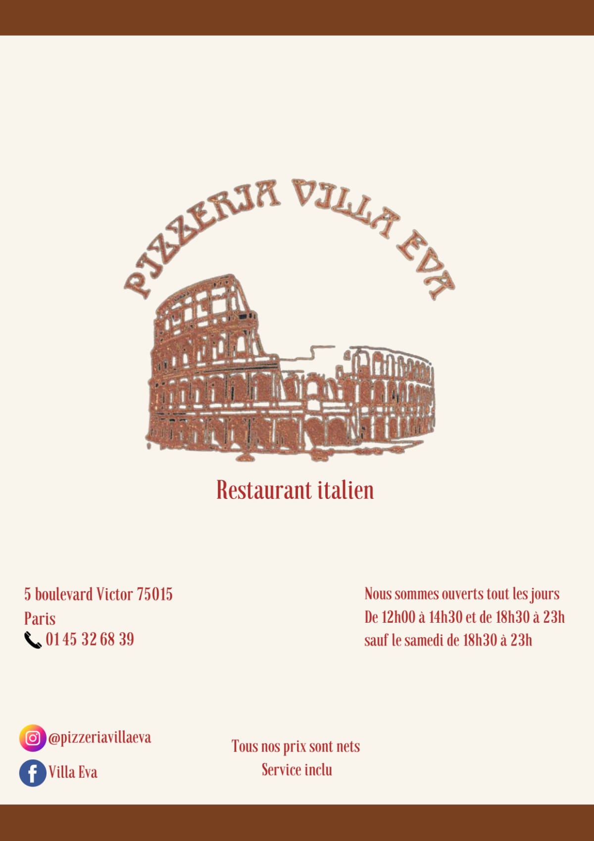 La Villa Eva menu