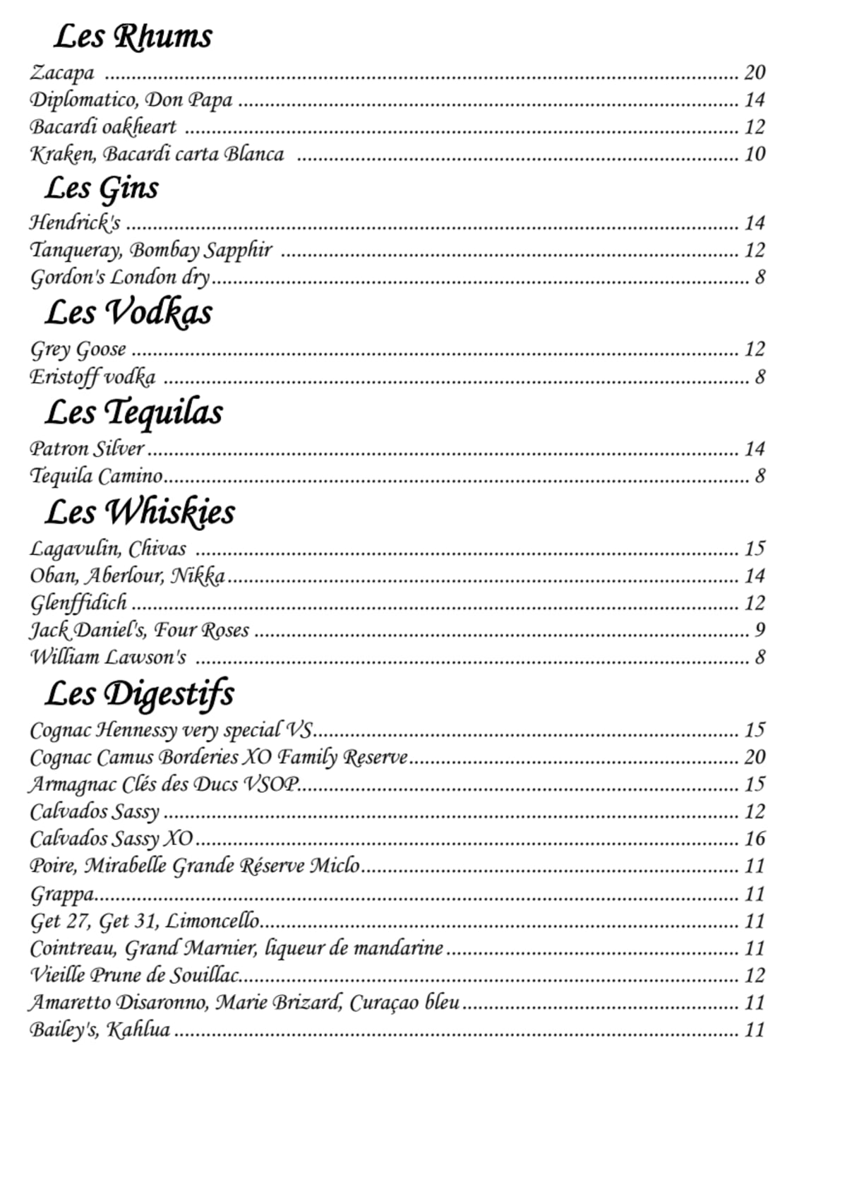 Carmine Café menu