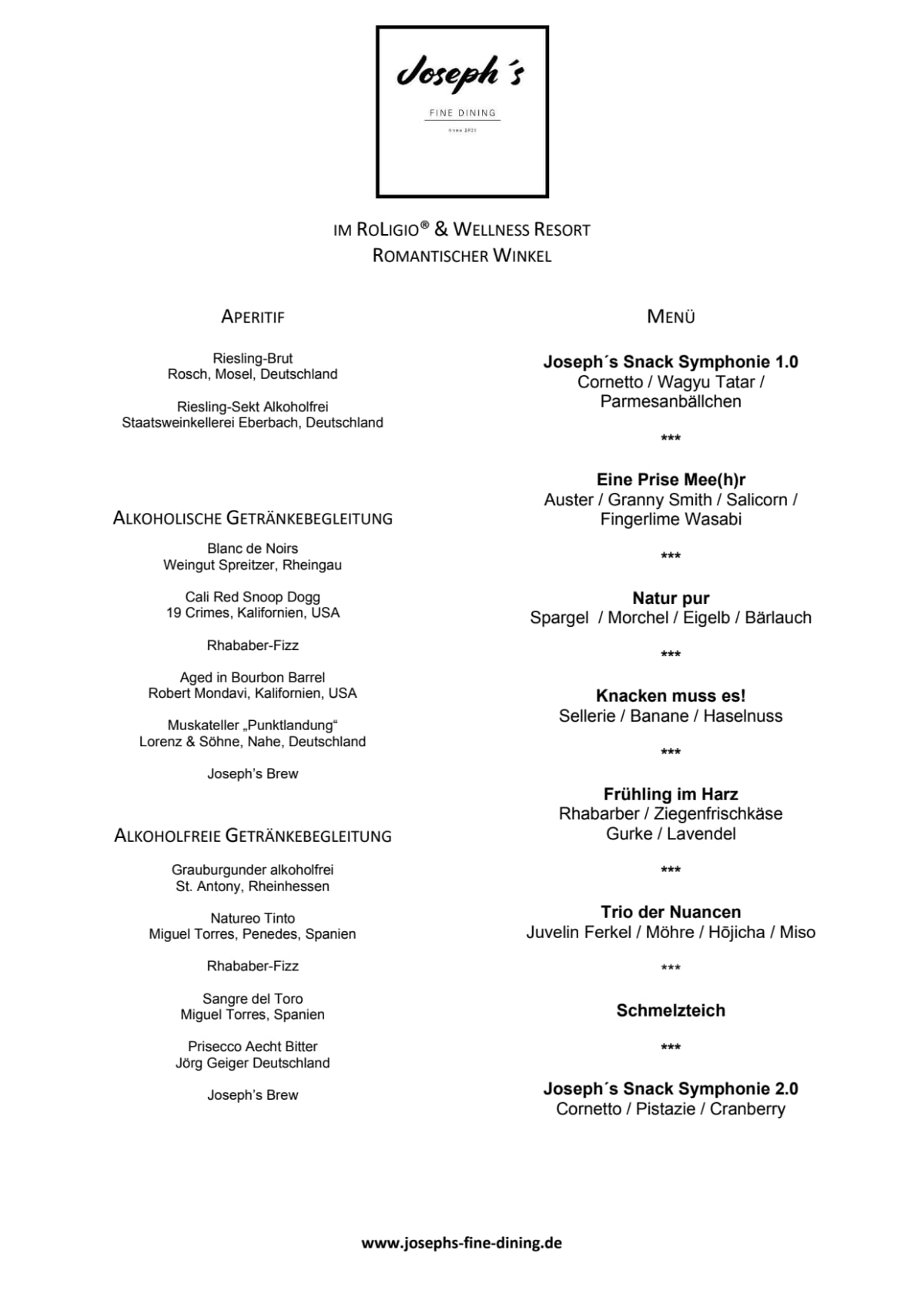 Menus 2024 - Joseph's Fine Dining in Bad Sachsa | TheFork