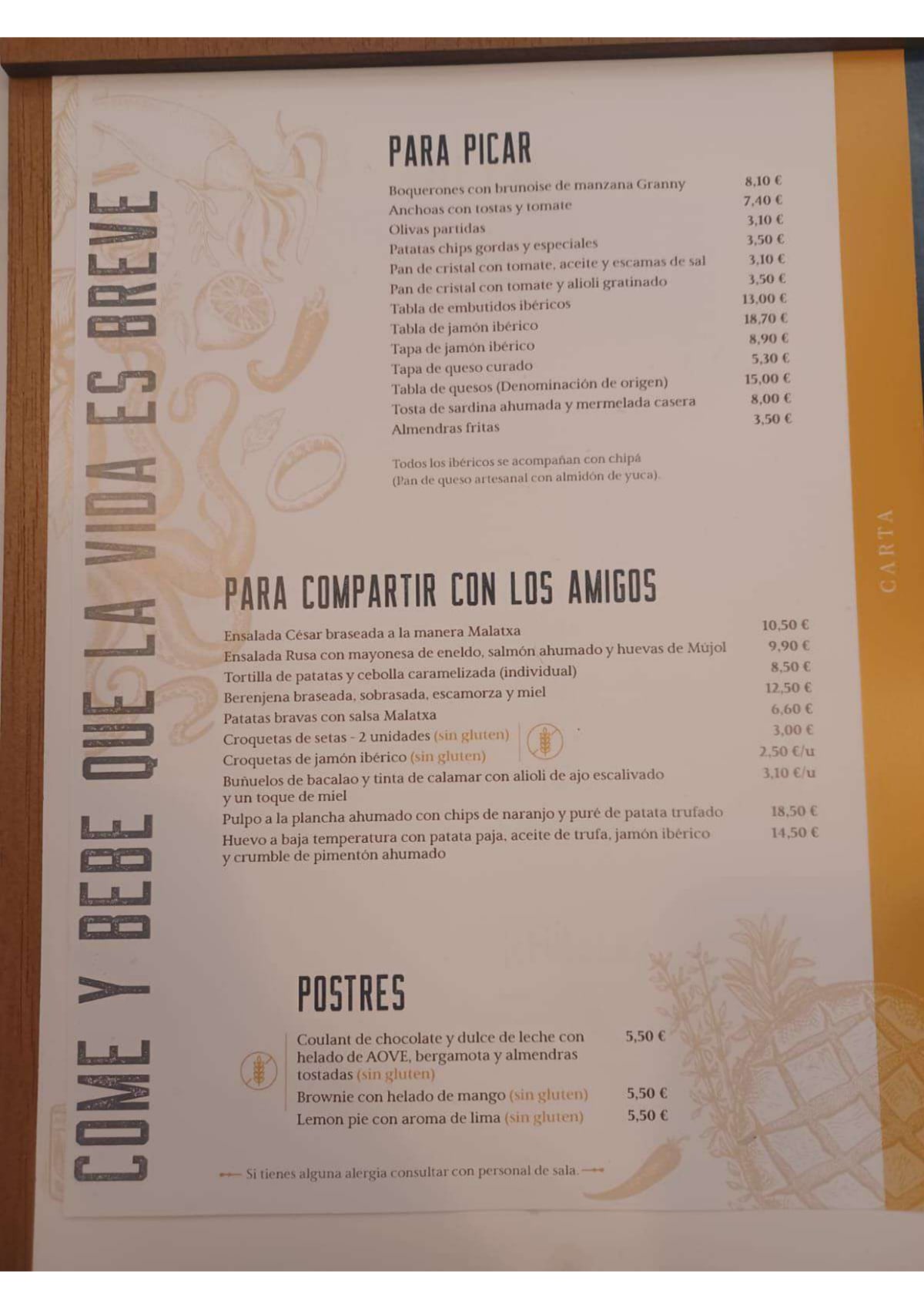 Malatxa Bar menu