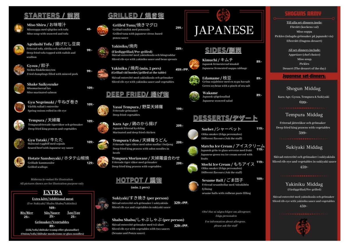 Restaurang Shogun  menu