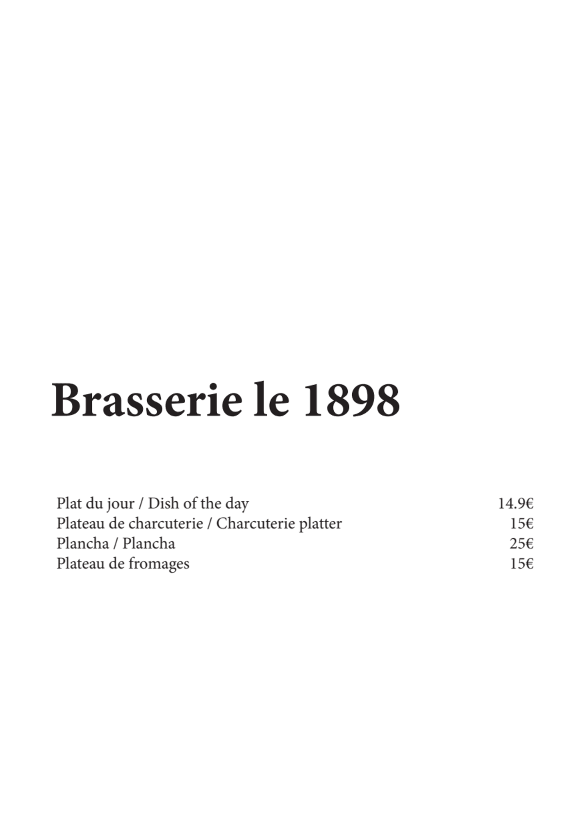 Brasserie le 1898 menu