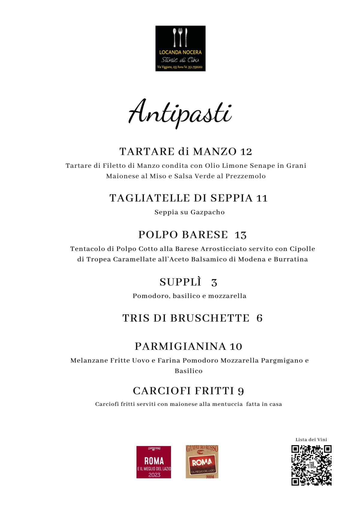 Locanda Nocera menu