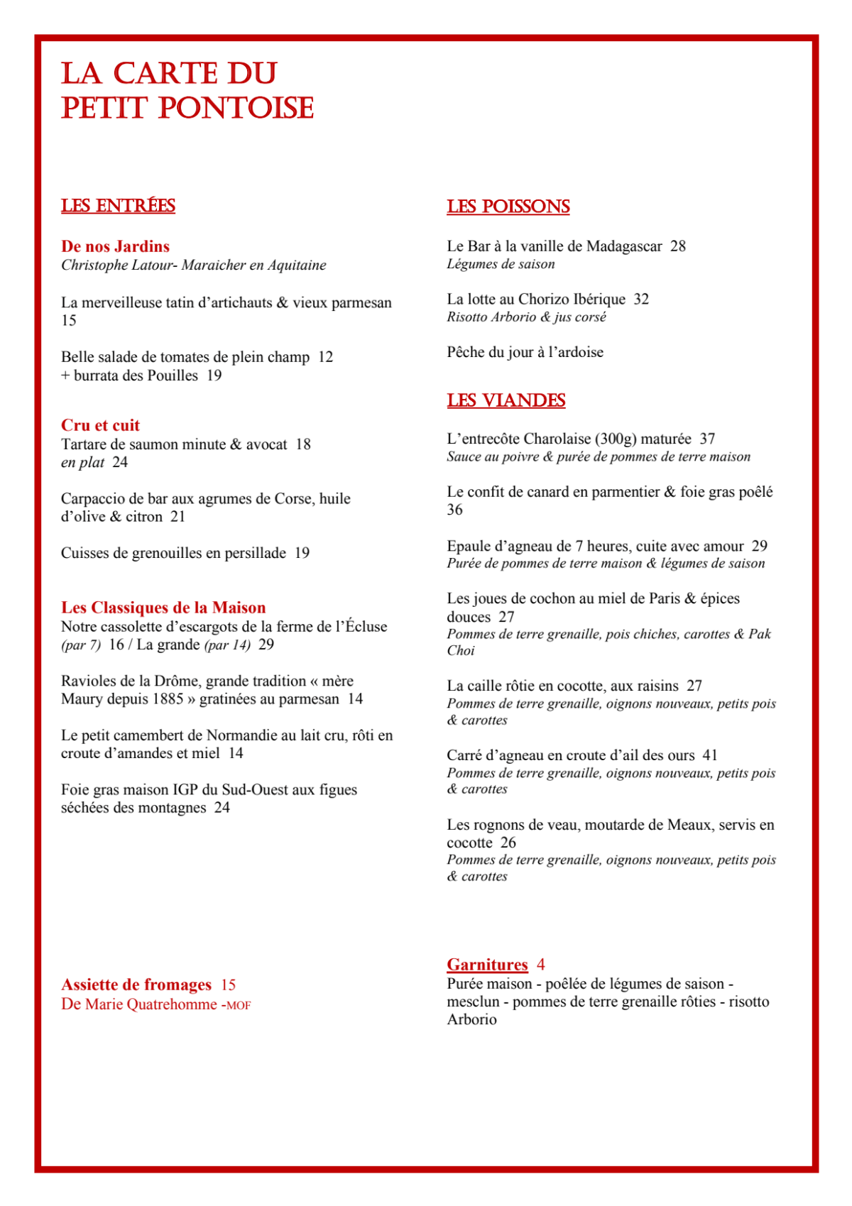 Le Petit Pontoise menu