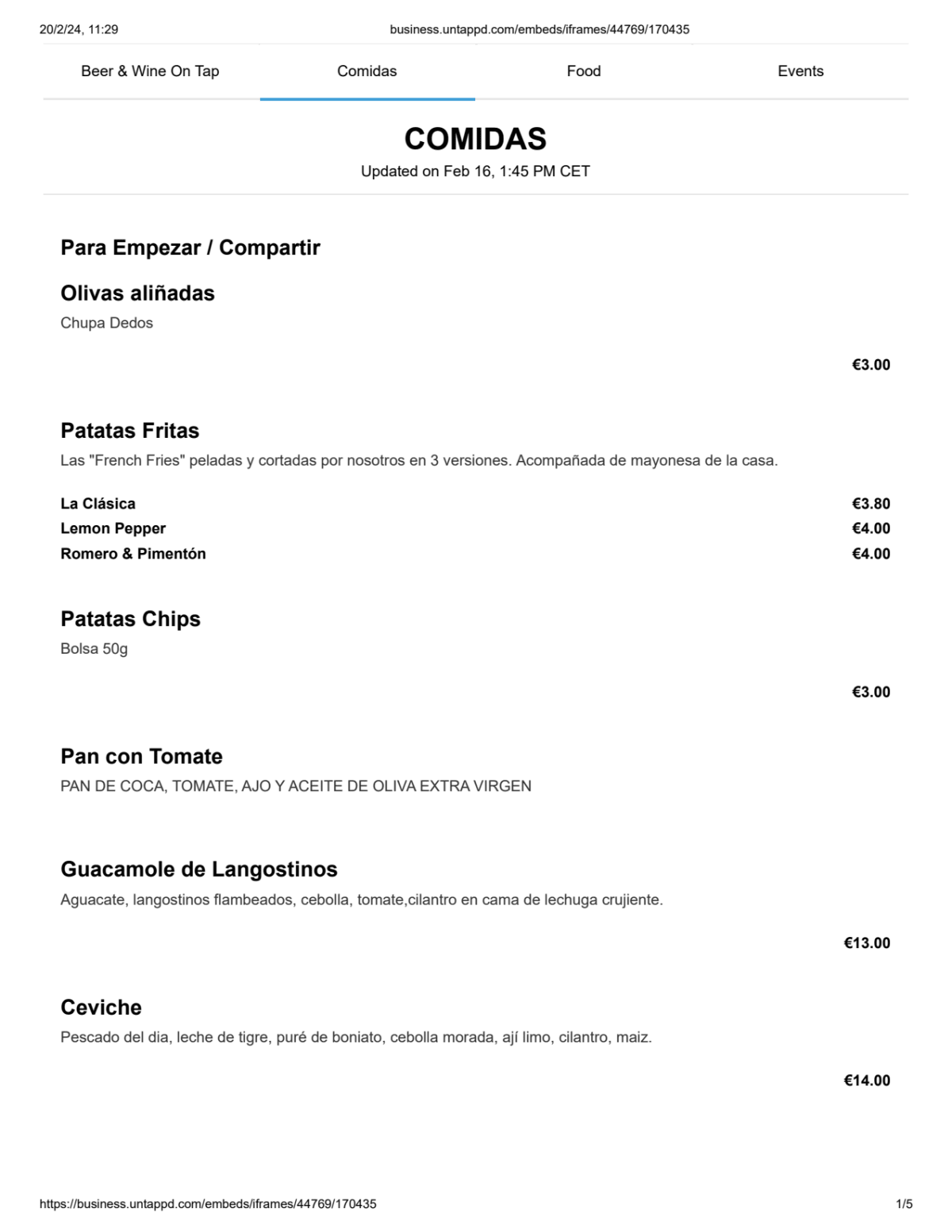 Noumades menu