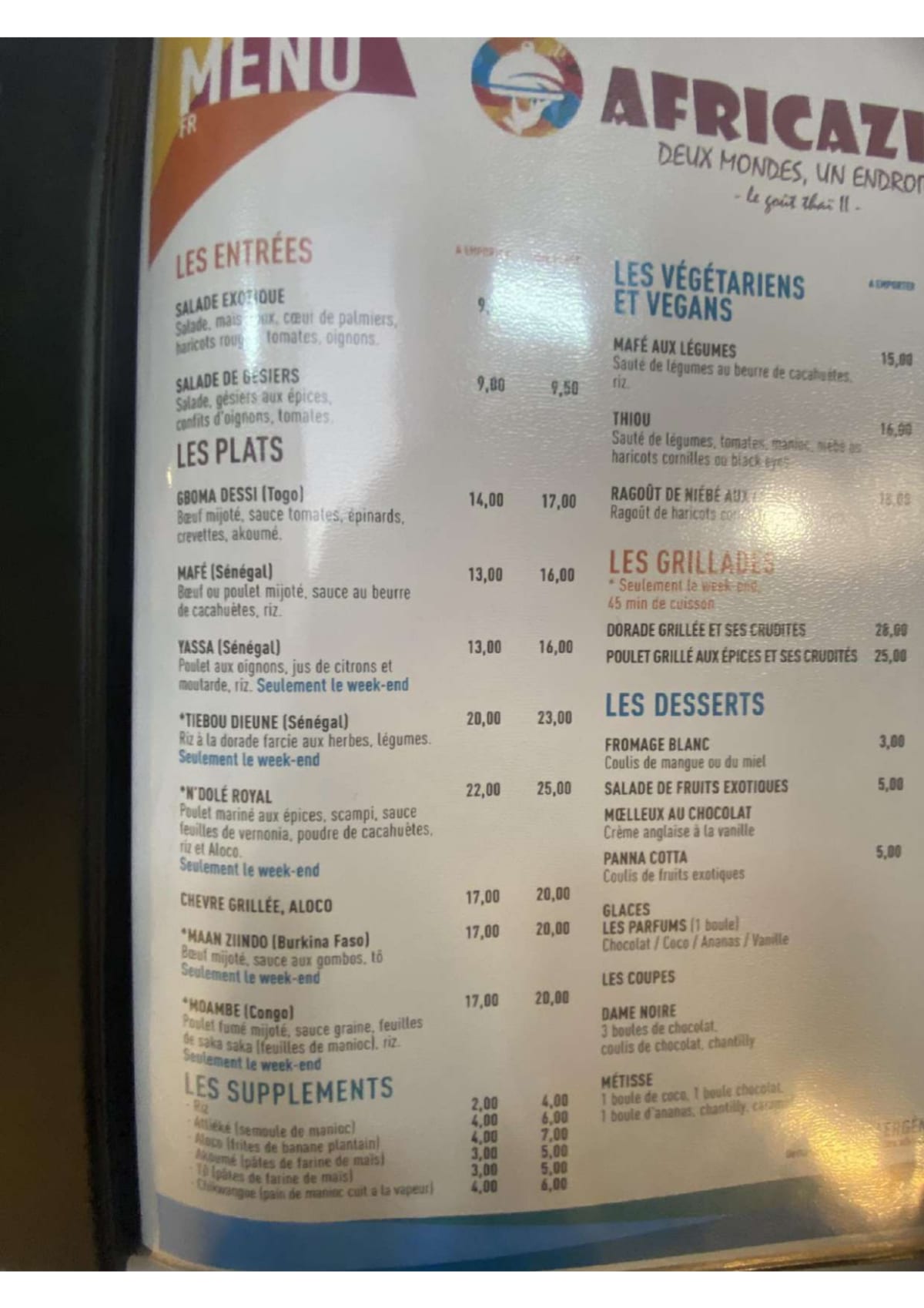 Africazie menu