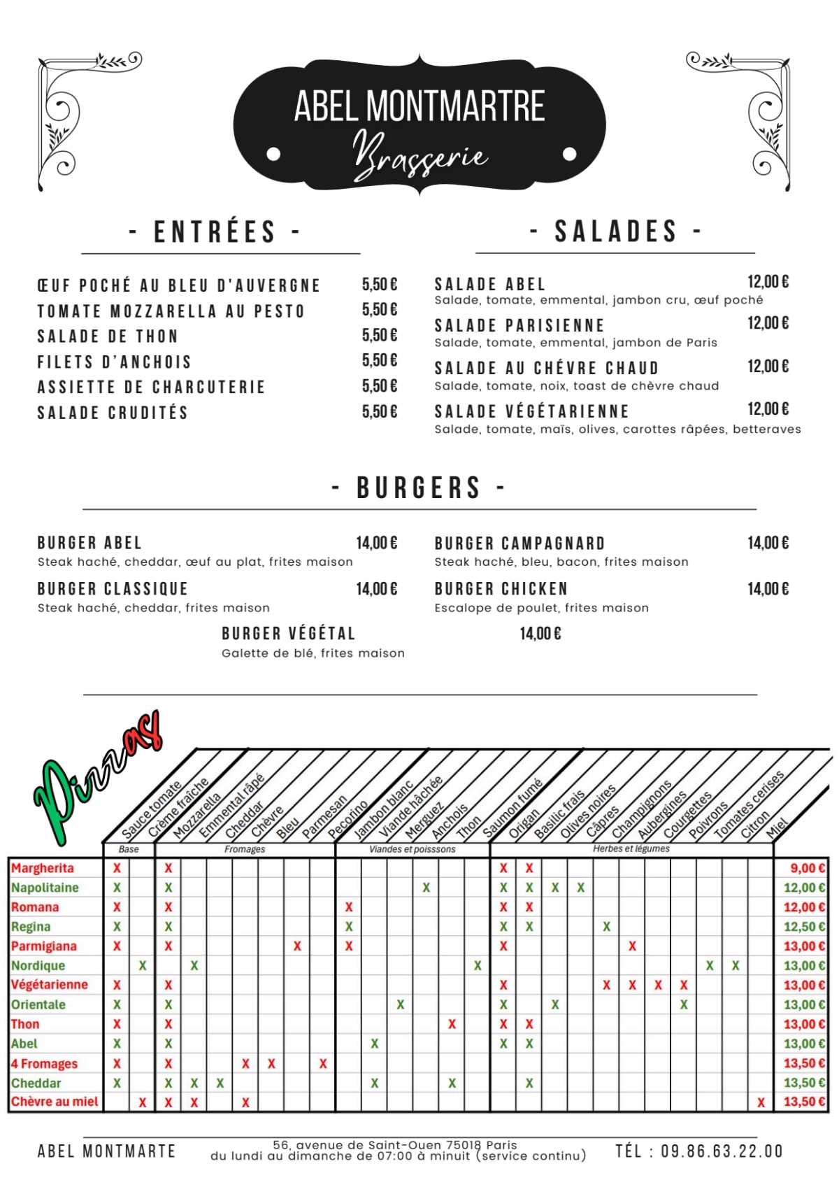 Abel Montmartre menu