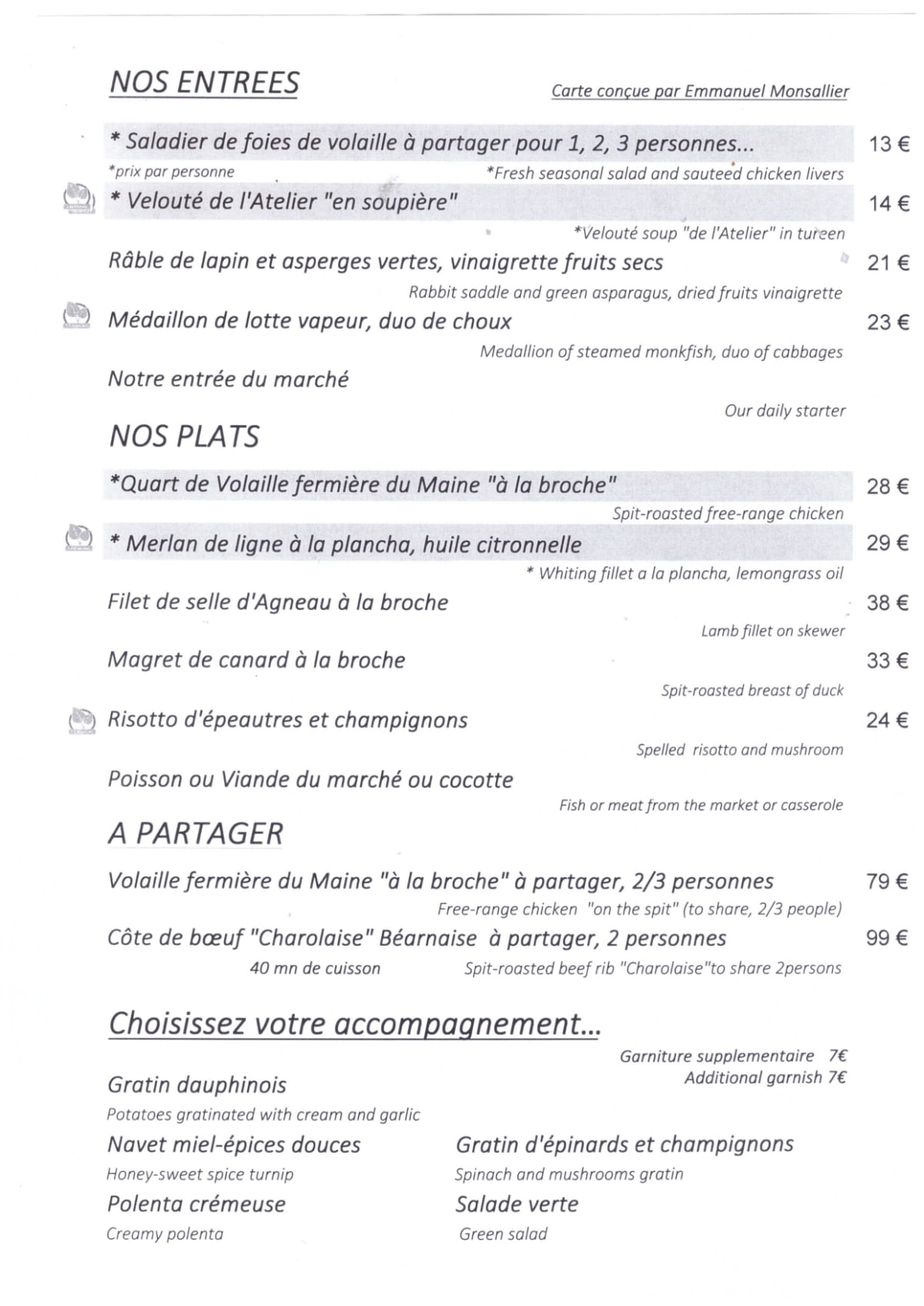 Atelier Maître Albert menu