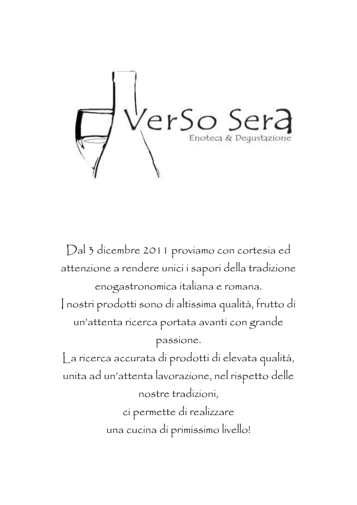 Verso Sera menu