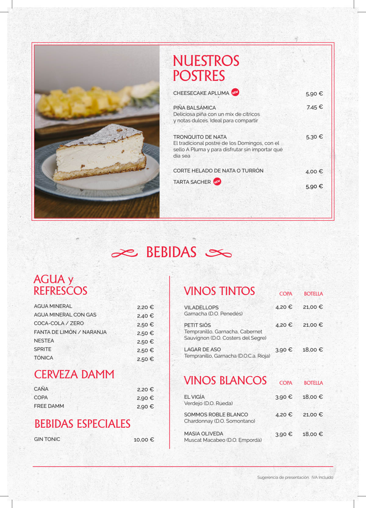 A pluma - Poblenou menu