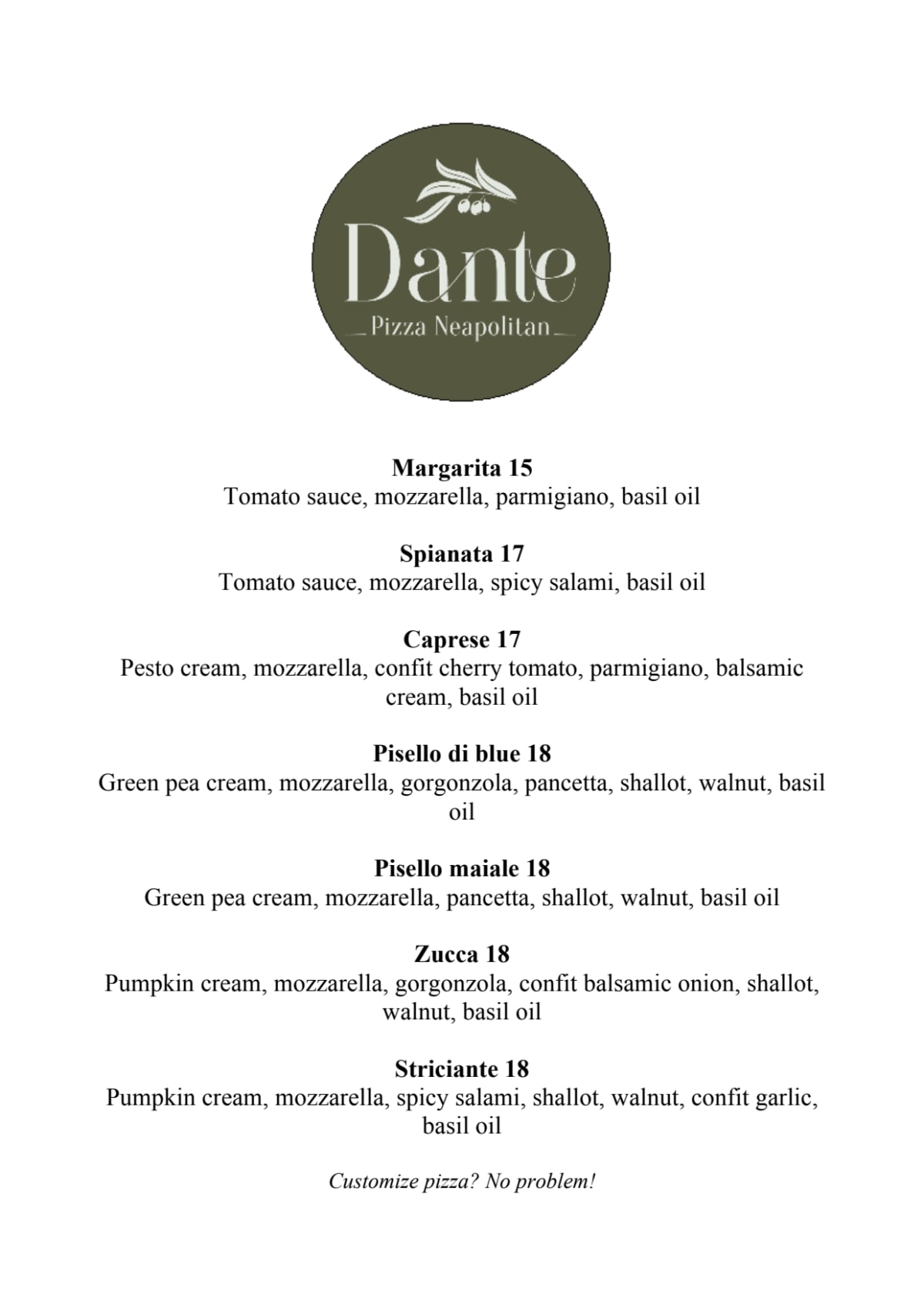 Menus 2024 Dante pizza neapolitan in Riemst TheFork