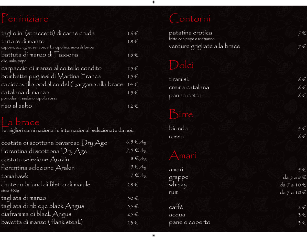 Bracedivino menu