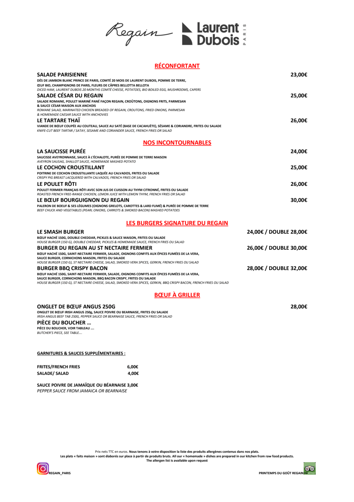 Regain - Printemps menu