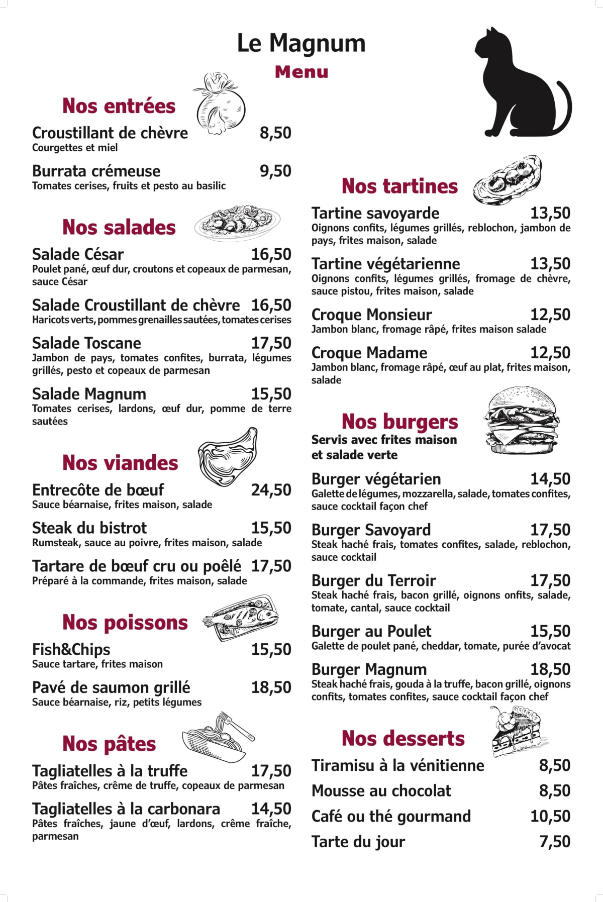 Les 3 Frères menu