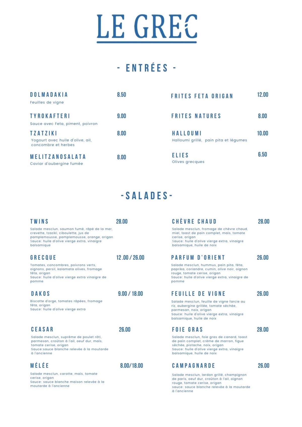 Le Grec  menu