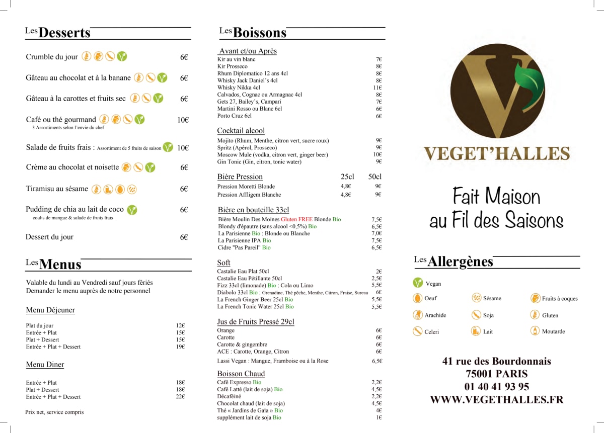 Végét'halles menu