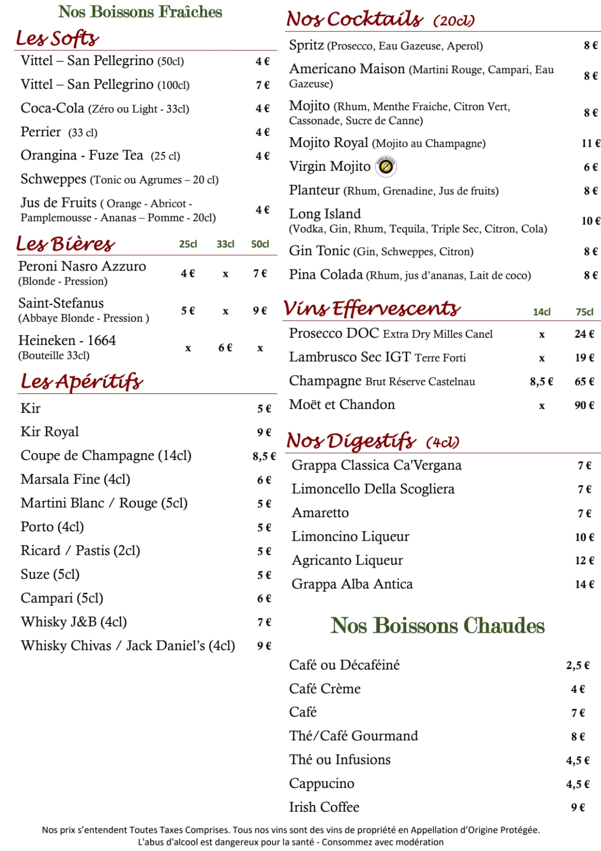 Le Filippo menu