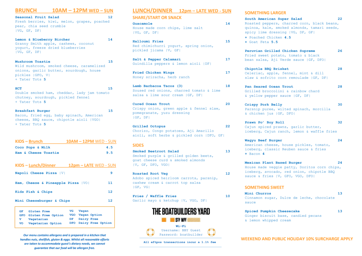 Carte et Menus 2024 The Boatbuilders Yard à South Wharf (VIC) TheFork