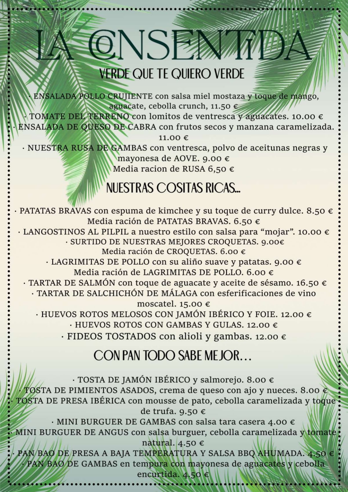 Menu 2024 La Consentida de Teatinos in Málaga TheFork