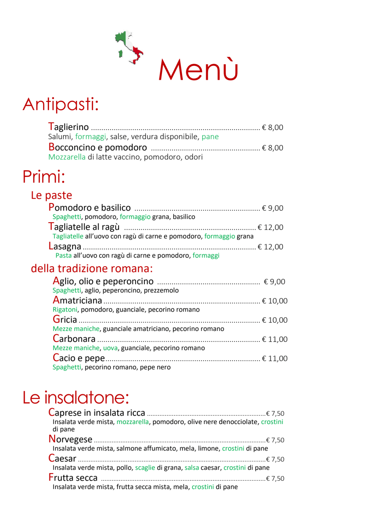 Box 71 - Ristorantino menu