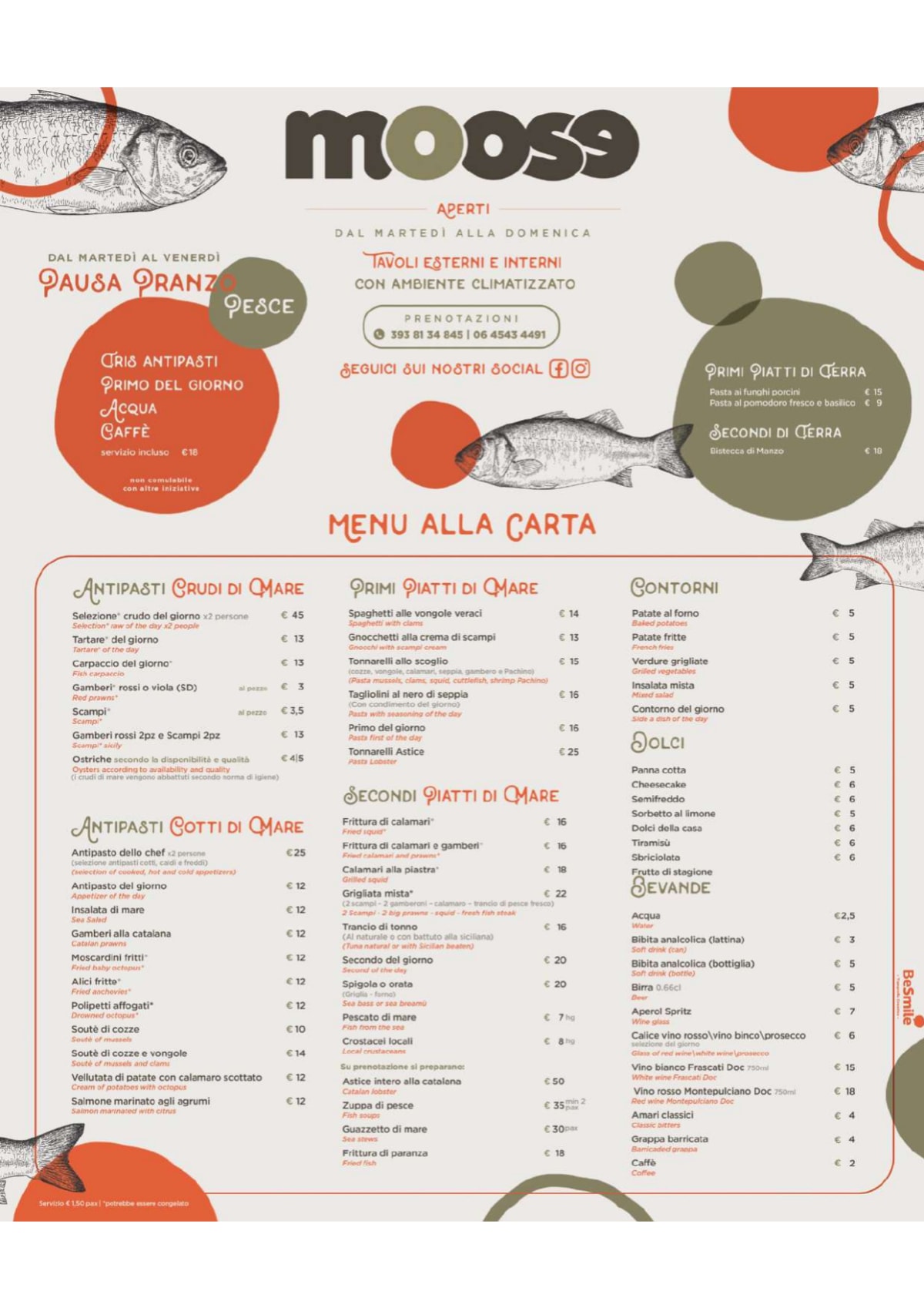 Moose bistrot menu