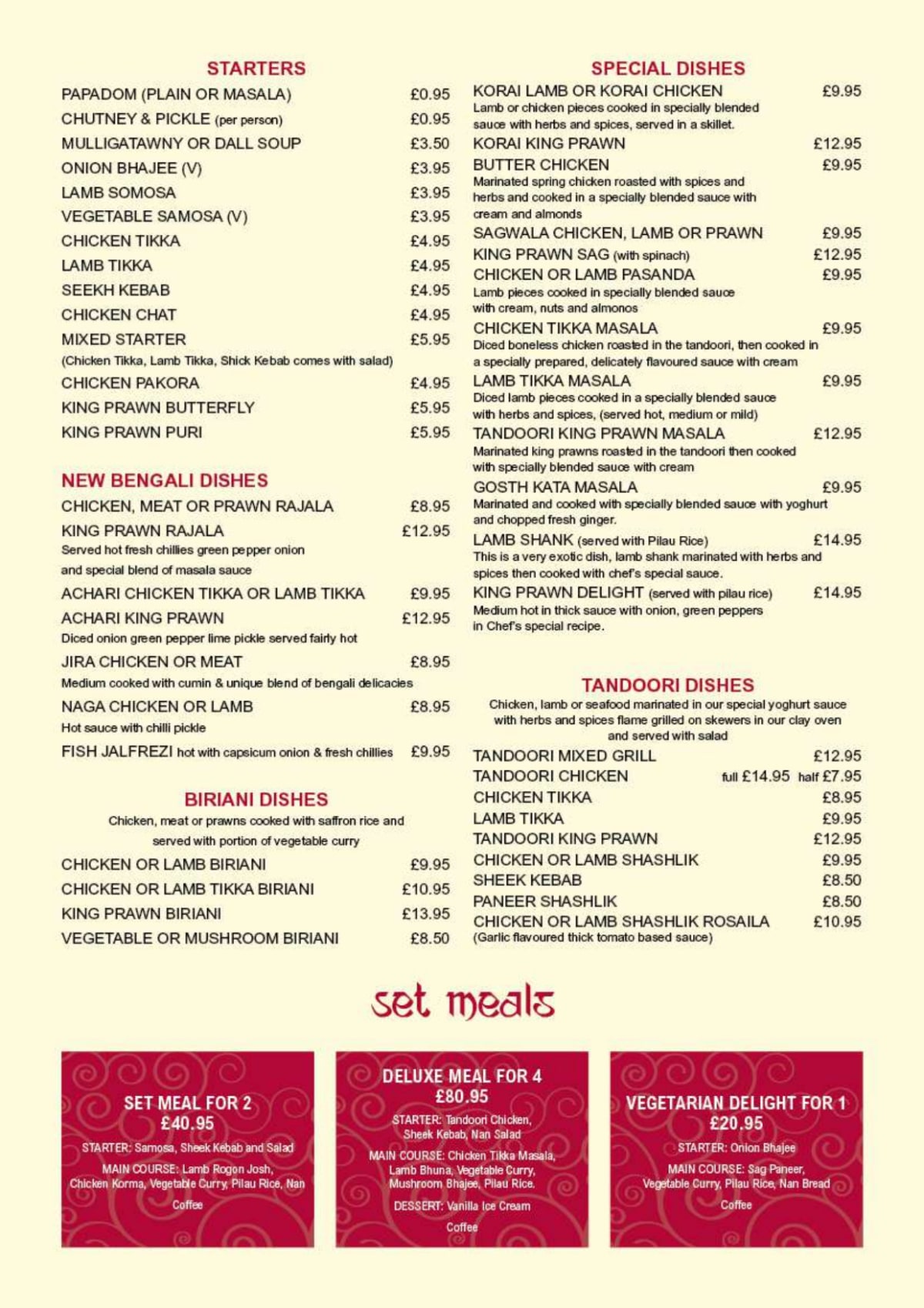 Carte et Menus 2024 Woburn Tandoori à Londres TheFork