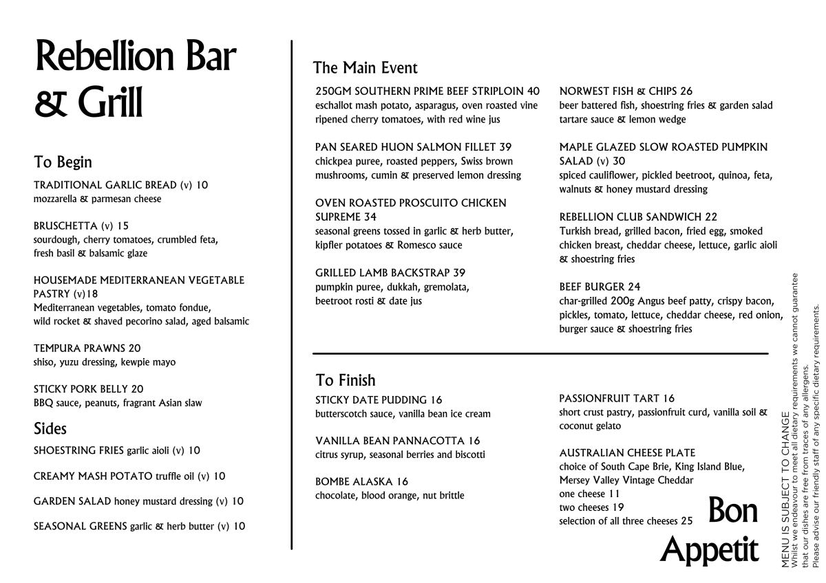 rebellion bar and urban kitchen menu
