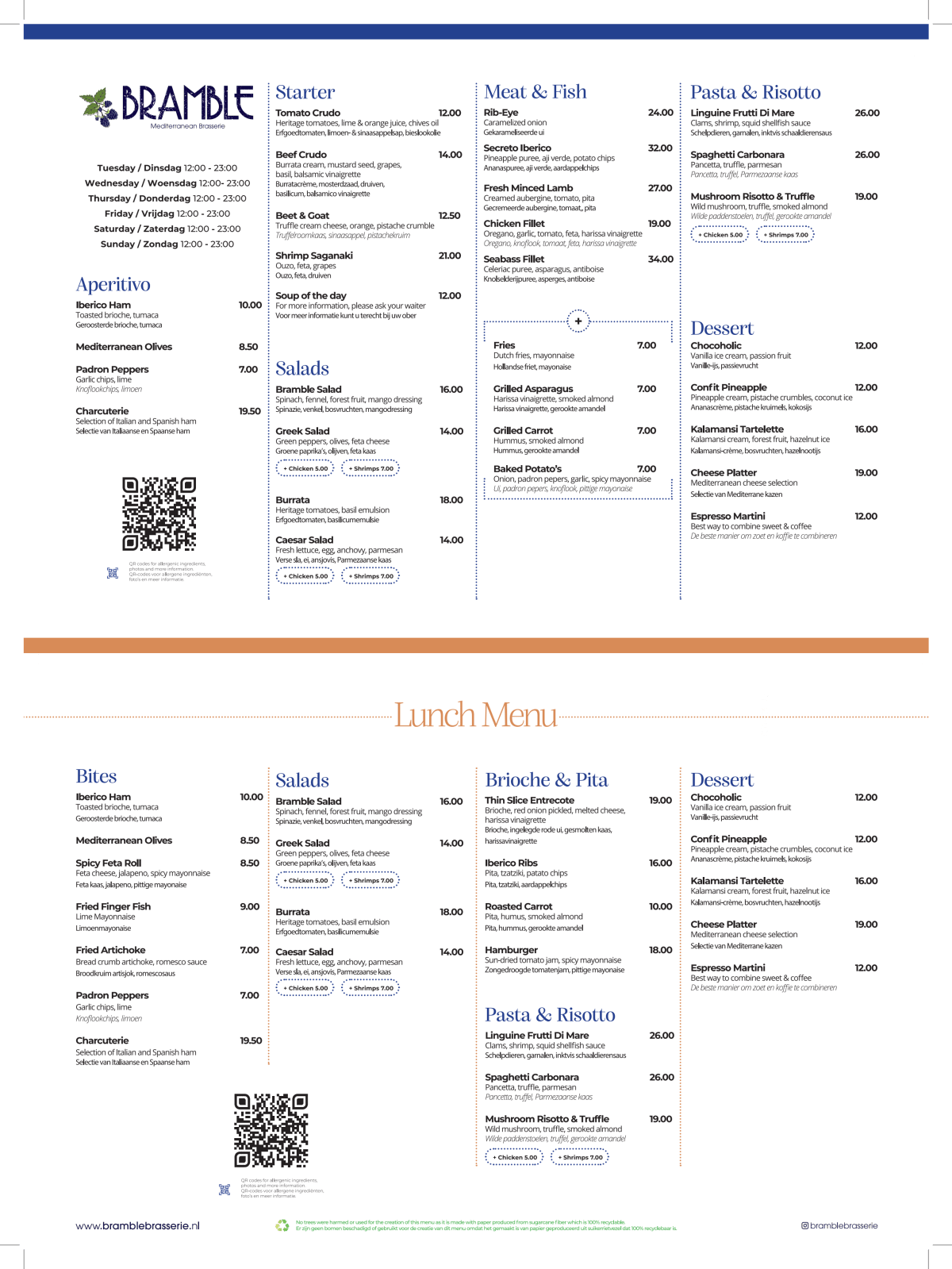 Bramble Mediterranean Brasserie menu