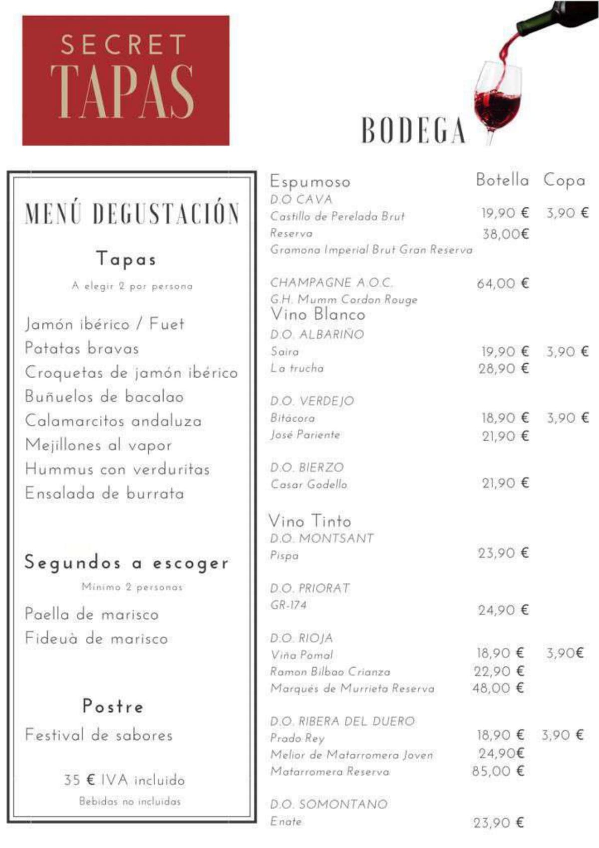 Secret Tapas menu