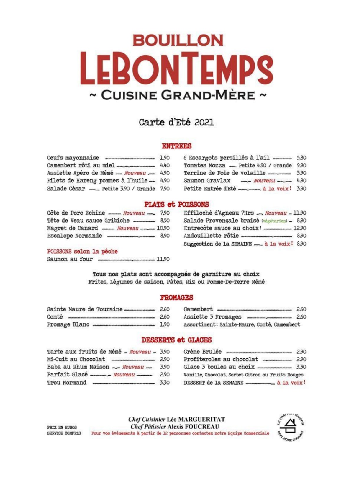 Menu 2024 Restaurant Bouillon LeBonTemps in Tours TheFork