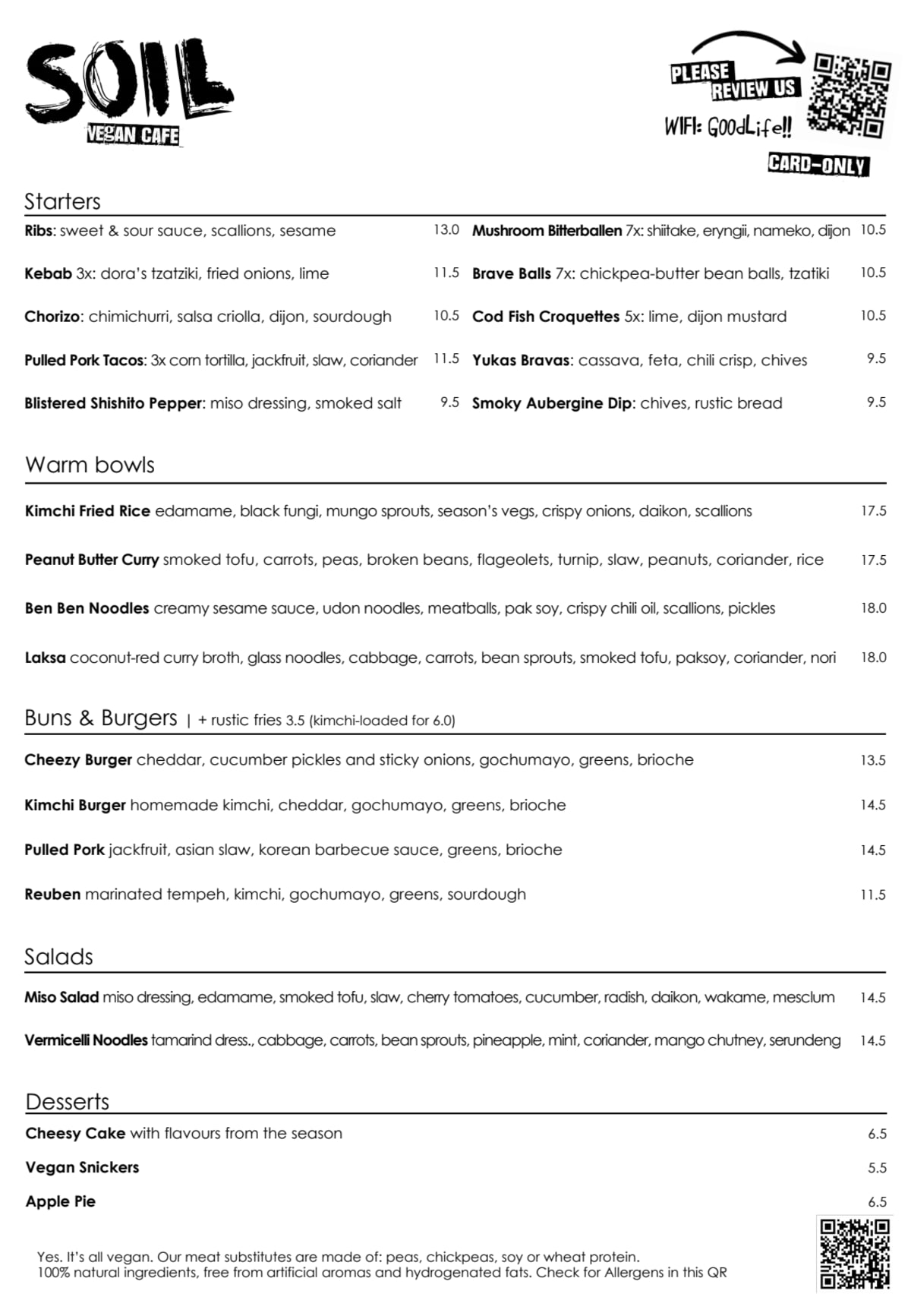 SOIL Vegan Café - WEST menu