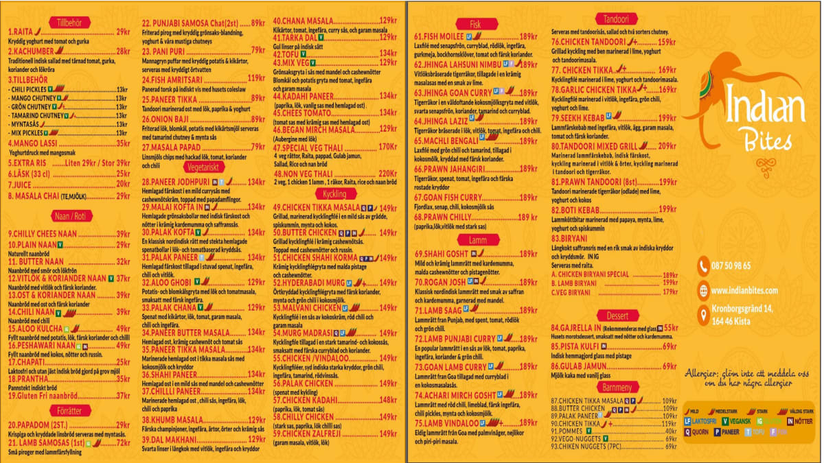 Menu 2024 - Indian Bites - Kronborgsgränd Kista in Kista | TheFork