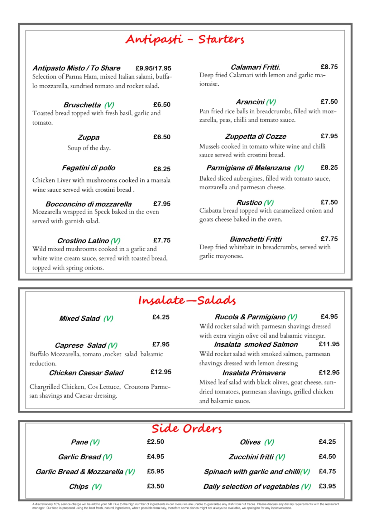 Menu 1 — Romina's Ristorante Italiano