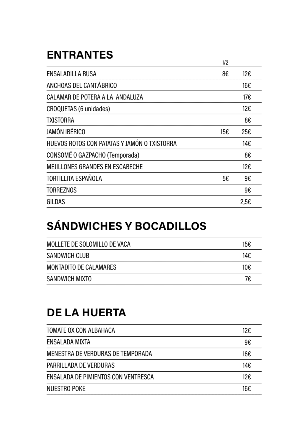 L'Entrecote Café de París - Eduardo Dato menu