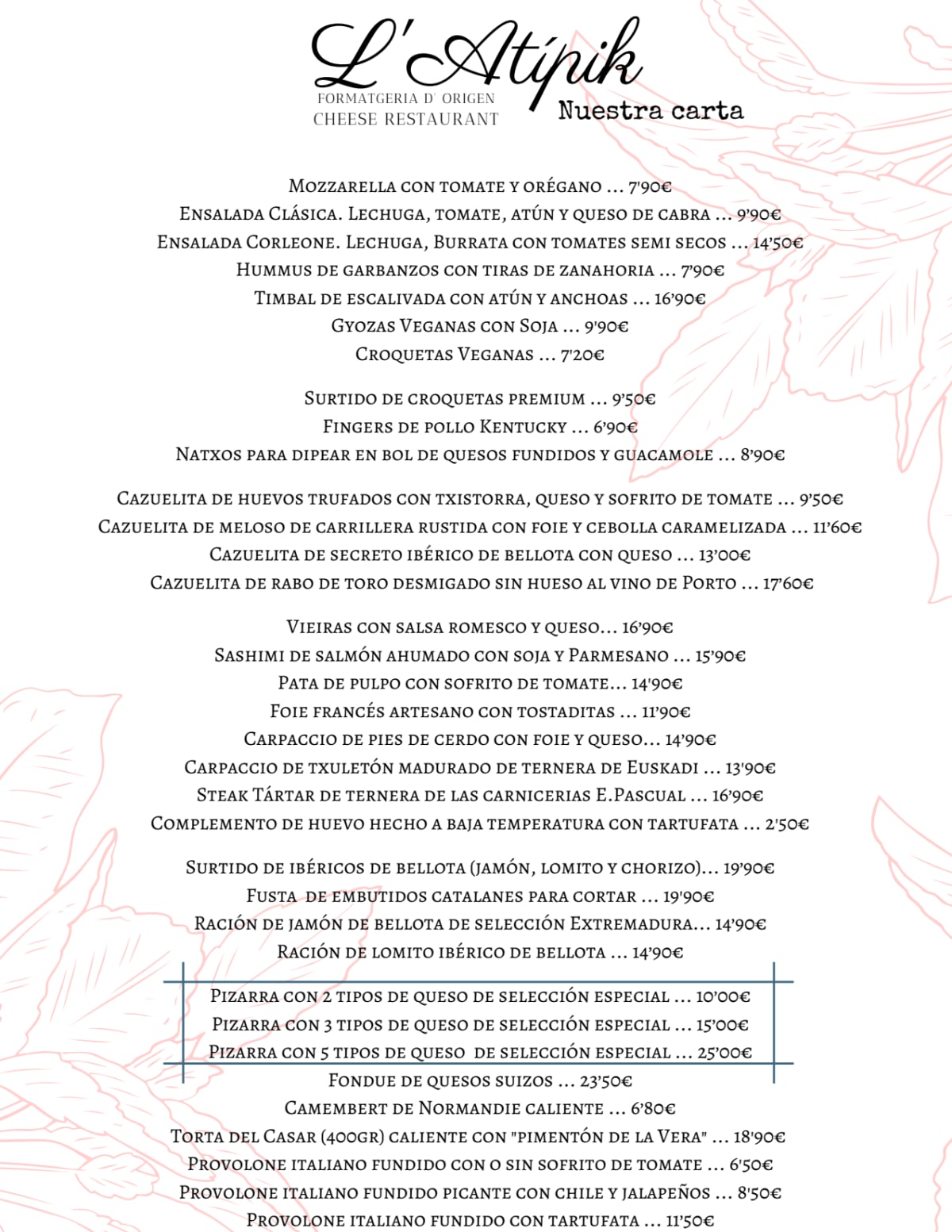 Formatgeria d'Origen menu